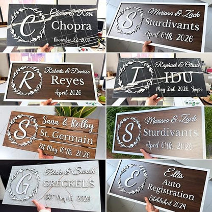 Personalized Wooden Monogram Family Sign with Couples Names, Custom