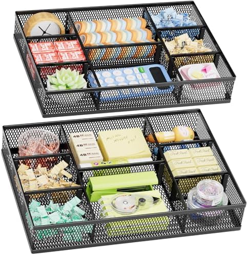 Marbrasse 2 Pack Desk Drawer Organizer, Mesh Drawer Organizer Tray