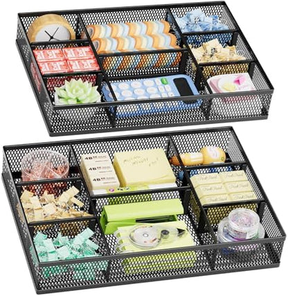 Marbrasse 2 Pack Desk Drawer Organizer, Mesh Drawer Organizer Tray
