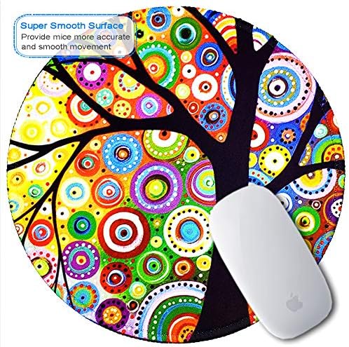 BOSOBO Mouse Mat, Round Mouse Pad with Tree of Life Design, Non-Slip