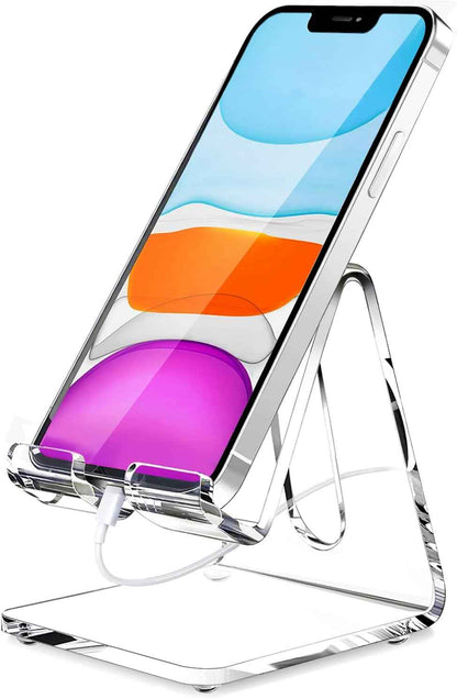 Crpich Acrylic Cell Phone Stand, Portable Clear Phone Stand for Desk, Compatible with Phone16 15 14 13 Pro Max Mini 12 11 Plus SE, Switch, Android Smartphone, Pad, Tablet, Desk Accessories