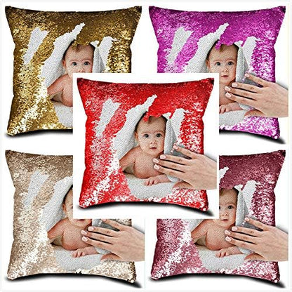 Family Photo Sequin Cushion Cover Custom Image Reversible Sequin
