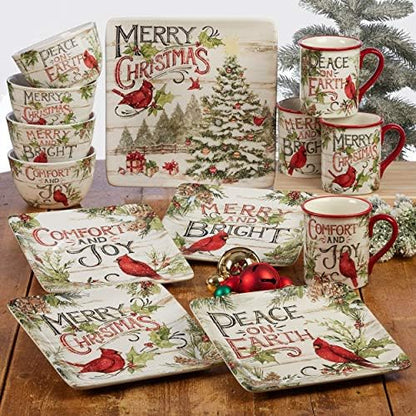 Evergreen Christmas 16x12 Rectangular Serving Platter with Santa &