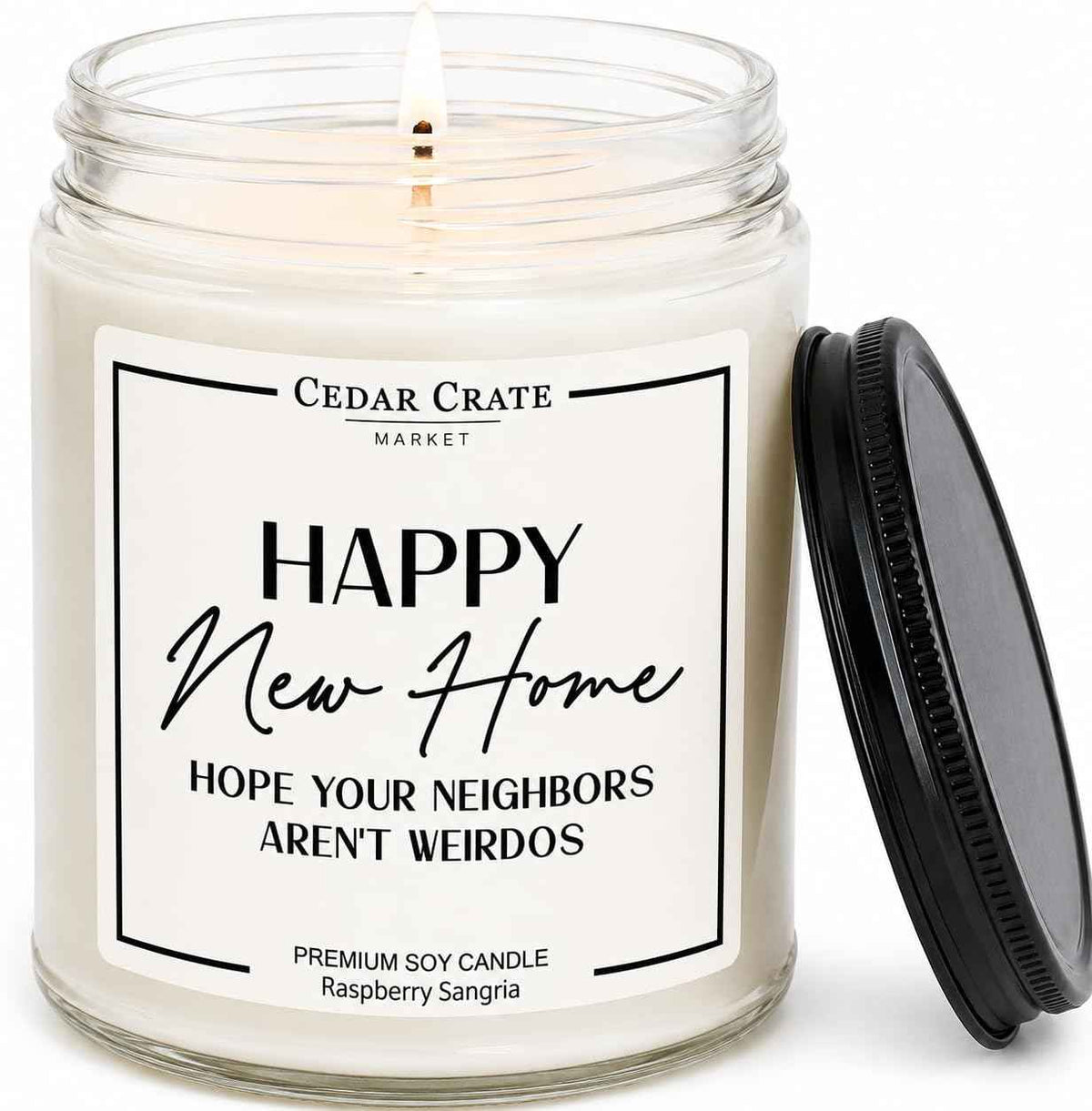 Cedar Crate Market House Warming Gifts New Home – Funny New Homeowner Candle for Women & Men, First Apartment Essentials, Closing Gift for Home Buyers – Raspberry Sangria Soy Candle, Made in USA