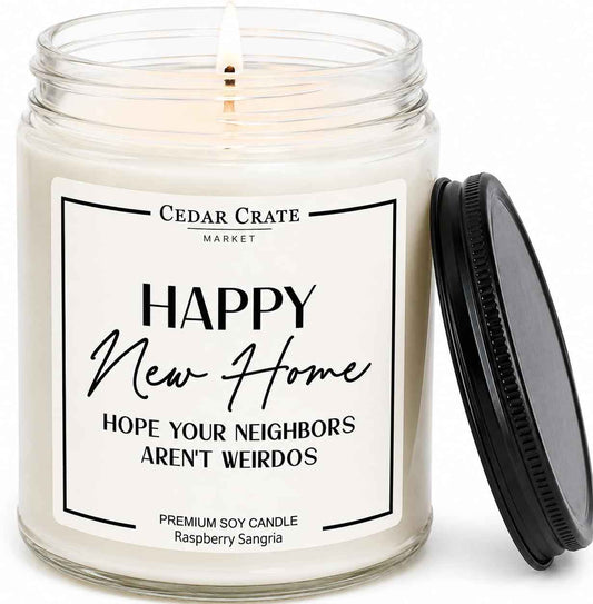 Cedar Crate Market House Warming Gifts New Home – Funny New Homeowner Candle for Women & Men, First Apartment Essentials, Closing Gift for Home Buyers – Raspberry Sangria Soy Candle, Made in USA