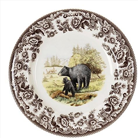 Spode Woodland Wildlife Black Bear 8" Porcelain Salad Plate - Rustic