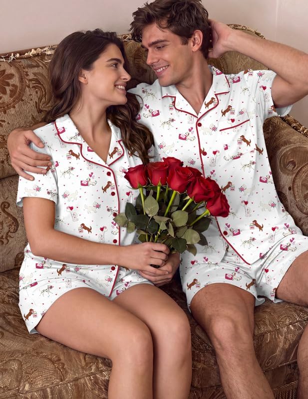 Ekouaer Matching Pajamas for Couples Short Sleeve Pjs 2 Piece Lounge
