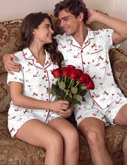 Ekouaer Matching Pajamas for Couples Short Sleeve Pjs 2 Piece Lounge