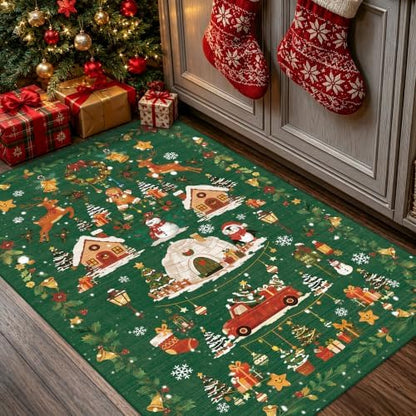 Christmas 2x3 Entryway Area Rug - Non Slip Washable Winter Green