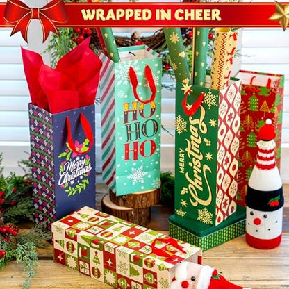 JOYIN 12 PCS Christmas Wine Bottle Bags with 6 Designs, Holiday Wine