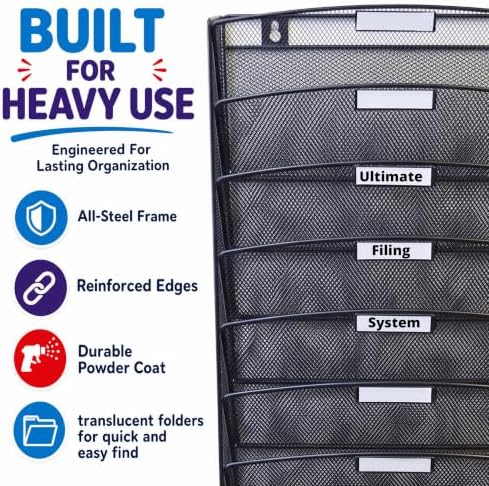Ultimate Office Mesh Hanging Wall File Organizer, 10 Tier + 18
