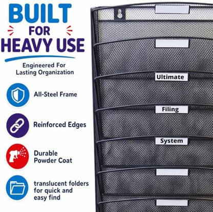 Ultimate Office Mesh Hanging Wall File Organizer, 10 Tier + 18