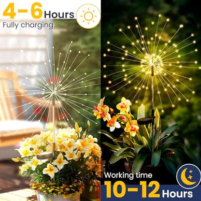 GIGALUMI 2 Pack Solar Firework Lights Outdoor, Garden Decor, Warm