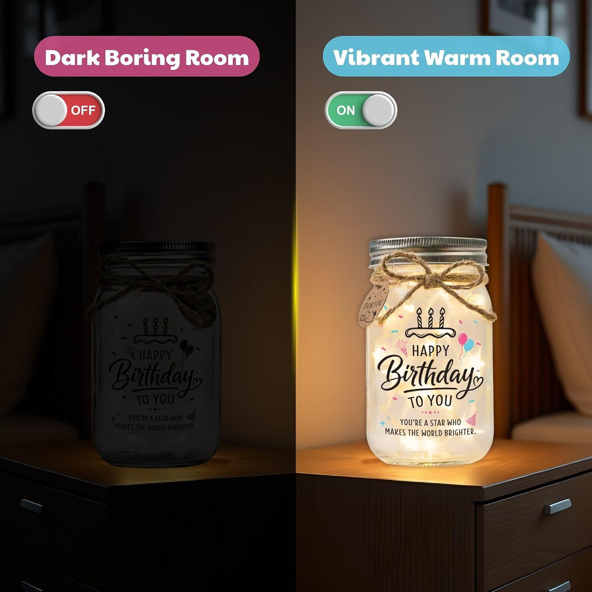 Solmay Birthday Gifts for Women, Mason Jar Night Light | Sentimental friendship keepsake & cute celebration decor for a best friend, daughter, sister or mom; a present for her