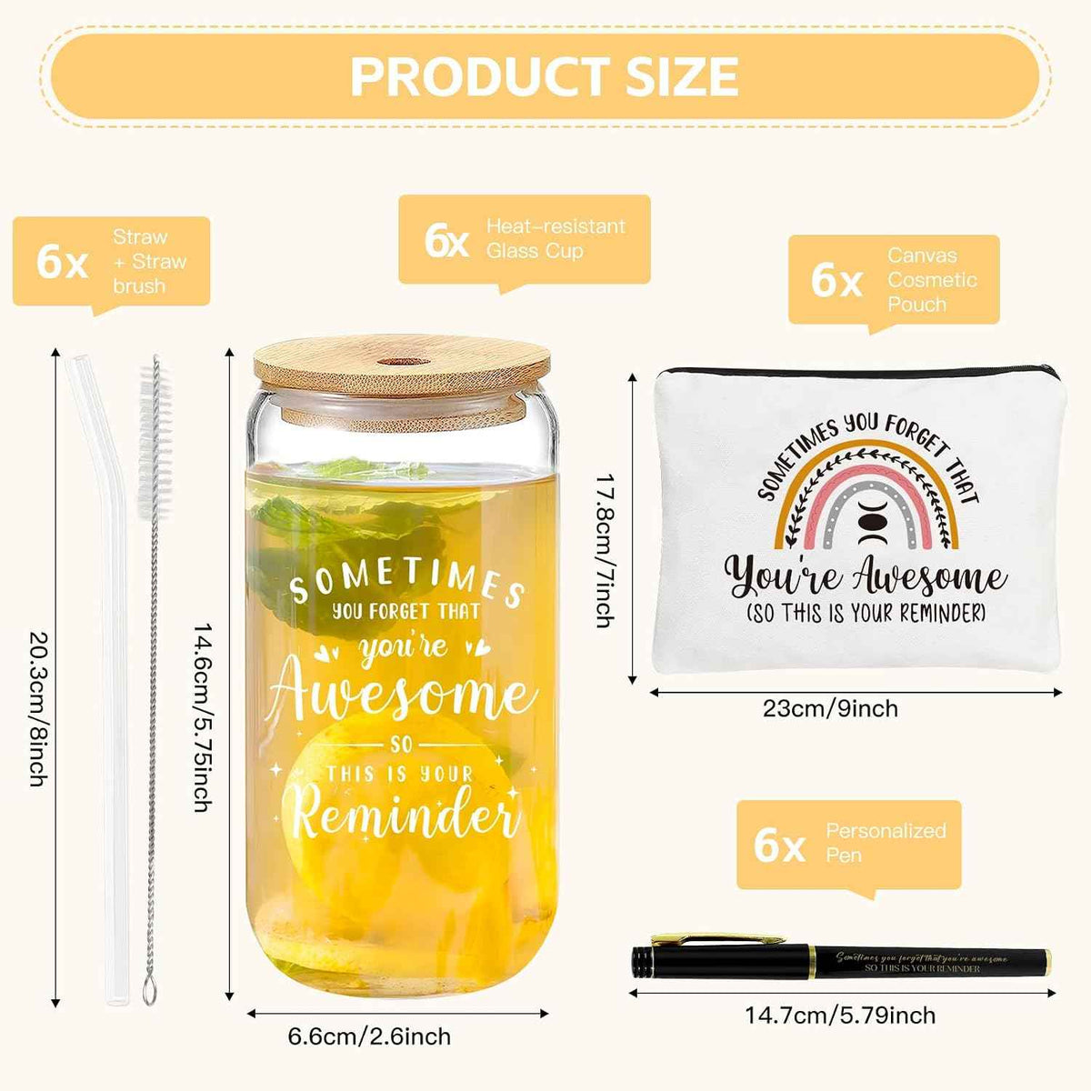 GiftPioneer 6 Set Employee Appreciation Gifts Bulk, Thank You Gifts for Coworker Staff Teacher Nurses, 16 oz Can Shaped Beer Glass Makeup Bag Ballpoint Pen for Women Men (Sometimes)