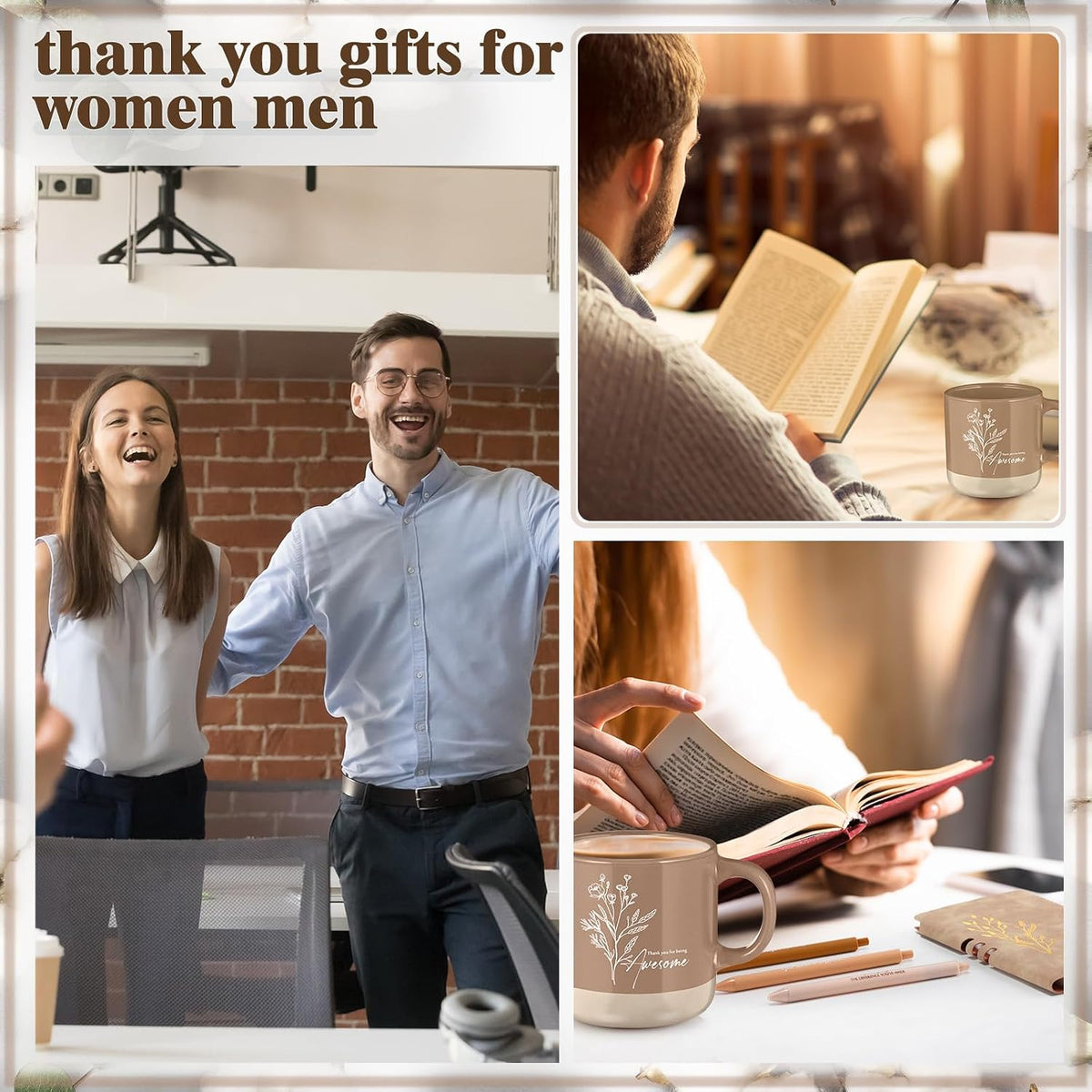 Didaey 7 Pcs Employees Appreciation Gifts Back to School Thank You Gifts for Teacher Women Men Coworker Thank You for Being Awesome Journal Mug Candle Pens for Staff Nurse (Kaki)