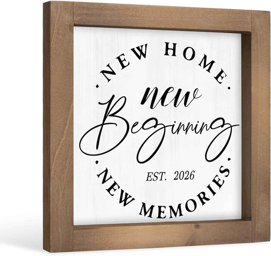 New Home New Beginnings New Memories Sign Housewarming Gifts Decor | Wooden New Home 2026 Gift Ideas for Women Homeowners, Family Indoor Wall Table Shelf Entryway Tray Room Farmhouse Decorations
