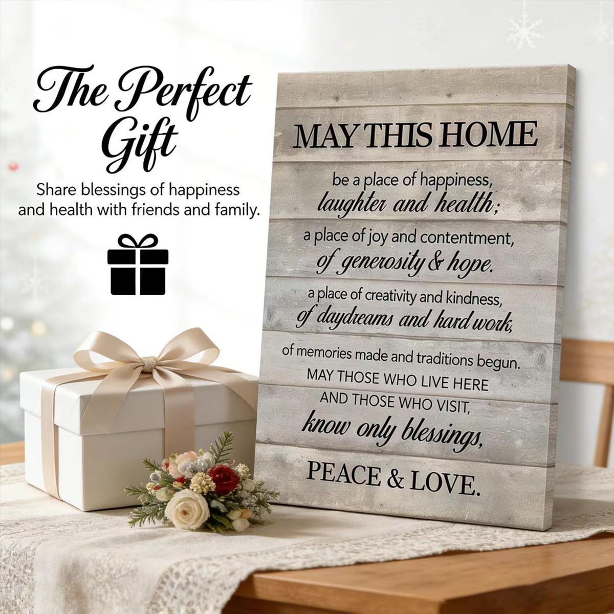 New Home Canvas Wall Art May This Home Be a Place of Happiness Painting Picture Wall Decor Inspirational Quote Poster Prints Artwork House Warming Gifts 12x16in