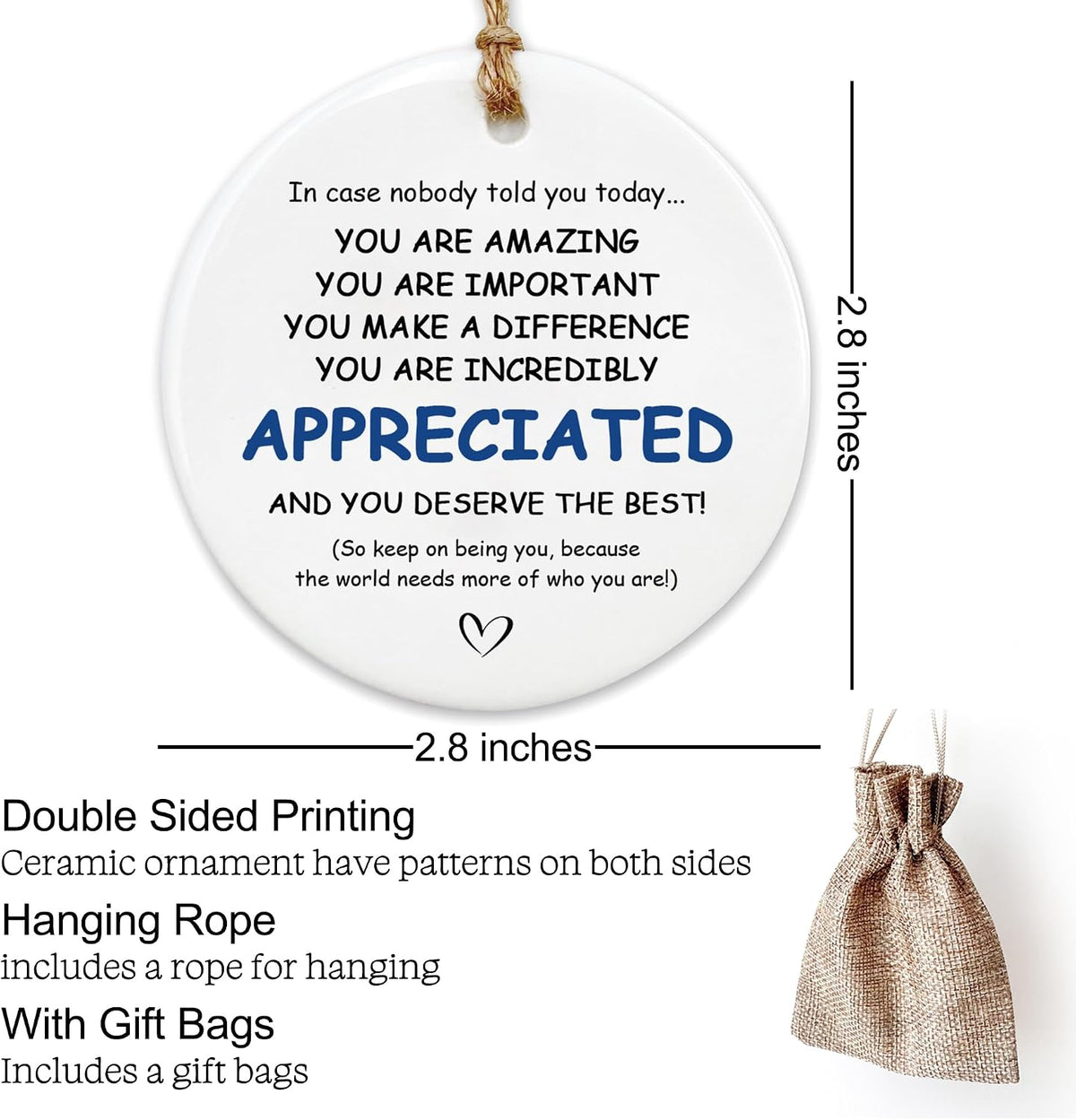 Thank You Gifts for Women Men - Appreciation Gifts for Coworker,Inspirational Gift Ideas Leaving Job Gifts Goodbye Farewell Appreciation Gift Ceramic Ornament