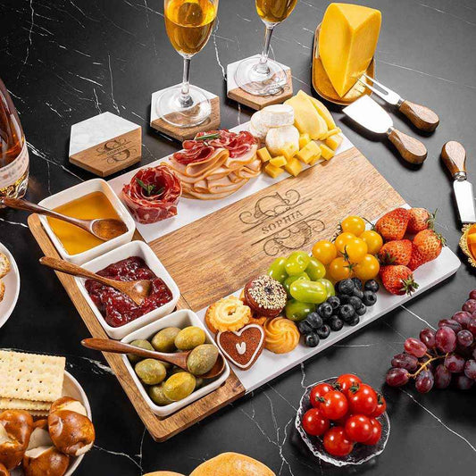 Personalized Charcuterie Board, Custom Marble Cheese Boards for Bridal Shower Gifts, House Warming Gifts New Home, Wedding Gifts for Couples (Floral Monogram)