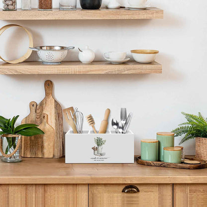 Housewarming Gifts for Women, Eucalyptus Leaves Green Kitchen Utensil Holder, Meals and Memories Are Made Here Home Desk Accessories Decor, Sage Green Utensil Holder for Kitchen Counter