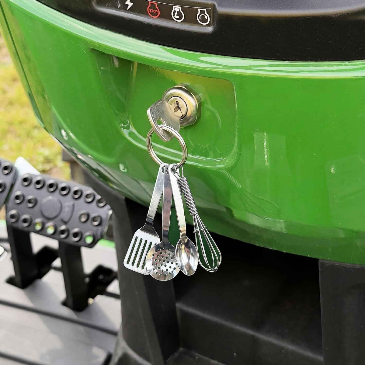 R&M International Mini 3.5" Kitchen Tool Set with Keychain, Includes Whisk, Spatula, Spoon, and Skimmer,Silver
