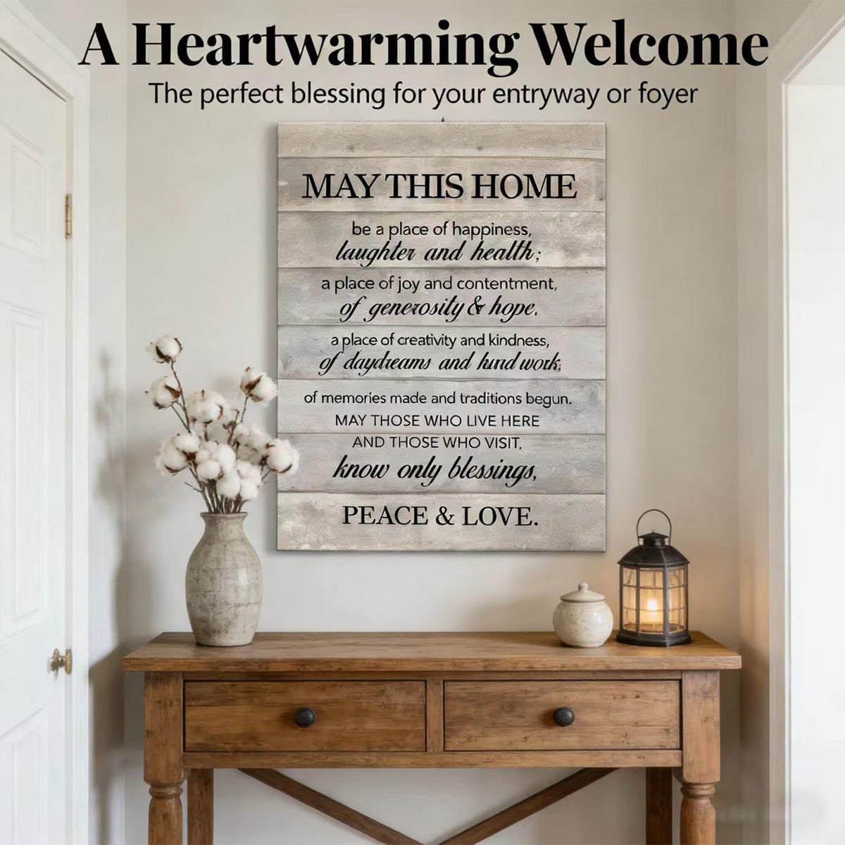 New Home Canvas Wall Art May This Home Be a Place of Happiness Painting Picture Wall Decor Inspirational Quote Poster Prints Artwork House Warming Gifts 12x16in