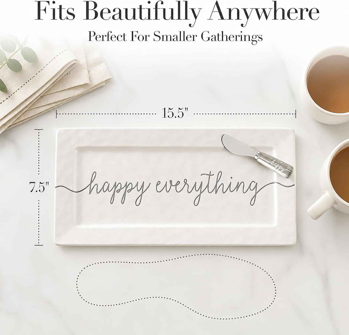 Mud Pie Happy Hostess Serving Platter, White | White, Hostess Gifts for Women