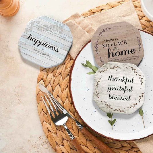 UMIRRO Absorbent Ceramic Stone Coasters Set of 6 with Holder, Sweet Home | Thoughtful House Warming Gifts for New Home, Rustic Country Farmhouse Coffee Table Decor for Log Cabin, Brown Wood Grain, 4"