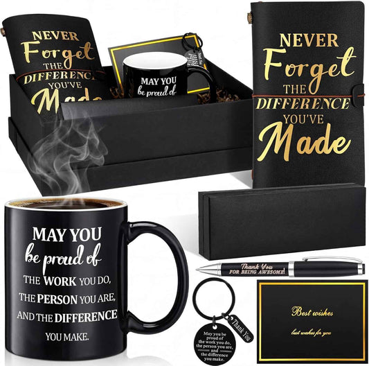 Shellwei 6 Pcs Employee Appreciation Gifts for Men Thank You Gifts for Male Coworker Manager Teacher Boss Father's Day Dad Gift Mug Tumblers Leather Inspirational Notebook Keychain Pen Card Box