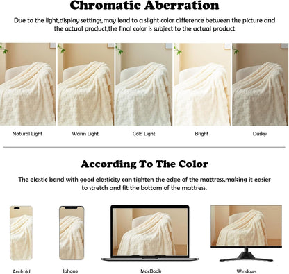 Ivory Checkered Fleece Throw Blanket