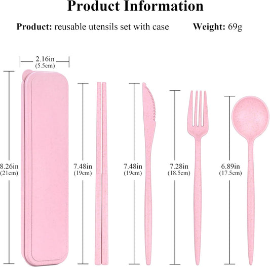 DISSKNIC 4 Sets Travel Utensils with Case, Cutlery Set Chopsticks Fork Spoon Knife with Case, Reusable Plastic Utensils Sets for Lunch Box Accessories,Portable Lunch Box Utensils Set for Daily Use