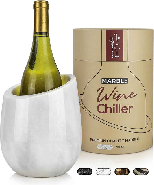Gusto Nostro Marble Wine Chiller Bucket - 750ml Wine Bottle Cooler and Champagne Chiller for Party, Kitchen, Bar Cart Decor to Chill & Keep Bottles Cold with Unique Wine Lovers Gift Box (White)