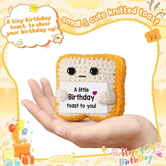 A little Birthday Toast to you - Funny Happy Birthday Gifts for Women, Men, Mom, Dad, Sister, Best Friend - Unique Birthday Decorations Crochet Toast Gift Card for Her Him Coworker Gifts Ideas