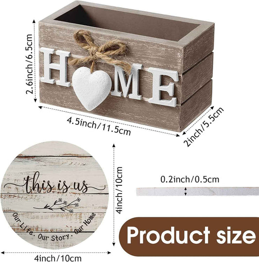 Queekay Wooden Coasters Set of 6 with Holder 4'',Farmhouse Color | Housewarming Gifts for New Home, Home Drink Coasters, Funny Farmhouse Decoration for Family Coffee Bar Tabletop Protection