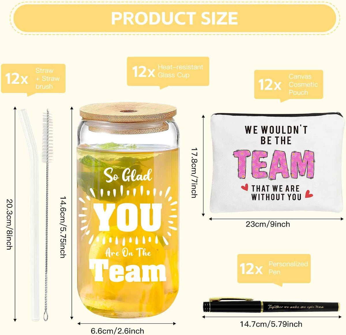12 Set Employee Appreciation Gifts Thank You Gifts Bulk for Coworker Staff Teacher Nurses, Thank You Glass Cups 16 oz Can Shaped Beer Glass Makeup Bag Ballpoint Pen for Women Men (Mixed Style)
