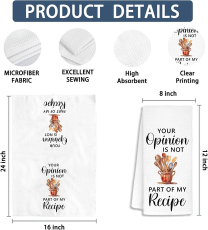 Funny Kitchen Bathroom Towels, Hostess Host Gifts Dish Tea Towels, Your Opinion is Not Part of The Recipe Decorative Hand Towels, Funny Kitchen Decor, 16x24 Inch