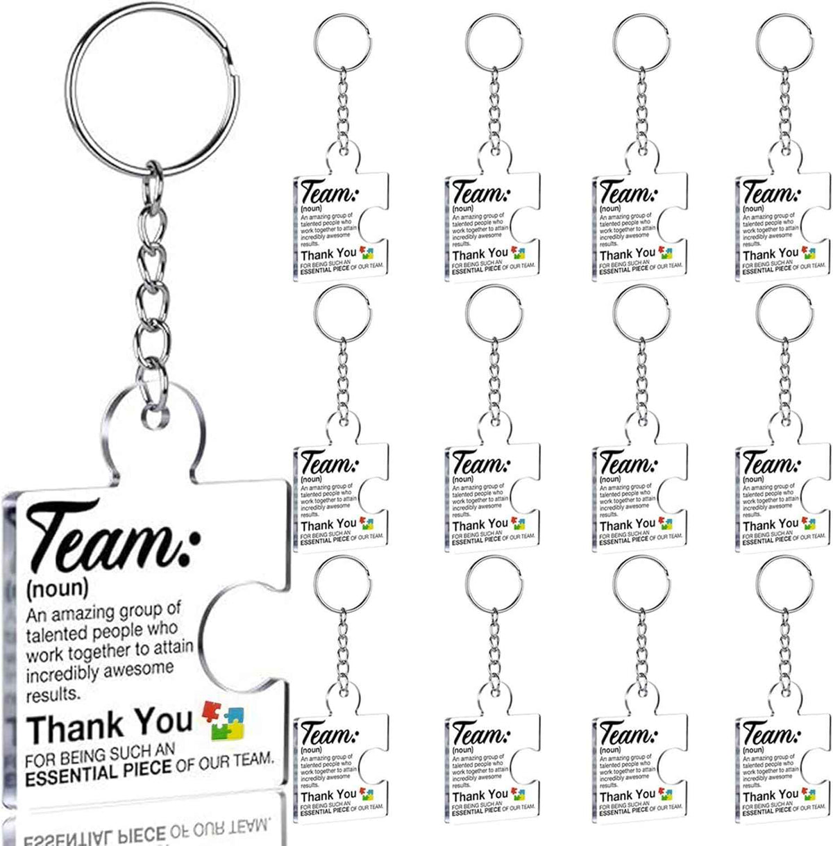 12Pack Employee Appreciation Gifts Bulk Acrylic Keychain | Team Gifts for Employees Coworkers, Thank You Essential Puzzle Piece Office Decor for Coworker Employee Staff