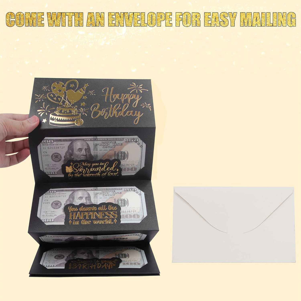 Birthday Money Envelope for Cash Gifts, Surprise Cash Envelope Money Holder | Birthday Money Envelope for Men Women Girls Boys, Black Gold Birthday Money Gifts
