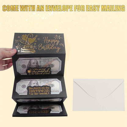Birthday Money Envelope for Cash Gifts, Surprise Cash Envelope Money Holder | Birthday Money Envelope for Men Women Girls Boys, Black Gold Birthday Money Gifts
