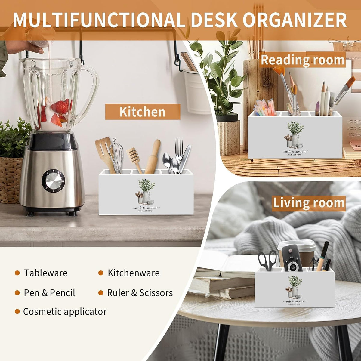 Housewarming Gifts for Women, Eucalyptus Leaves Green Kitchen Utensil Holder, Meals and Memories Are Made Here Home Desk Accessories Decor, Sage Green Utensil Holder for Kitchen Counter