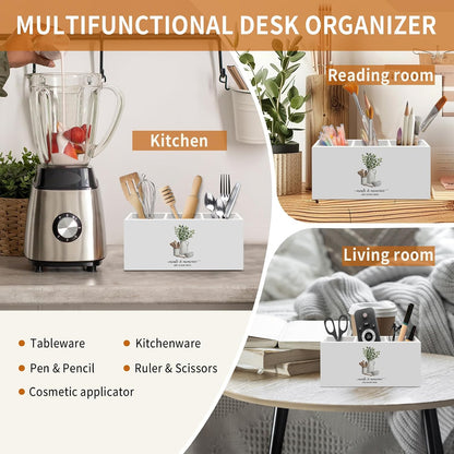 Housewarming Gifts for Women, Eucalyptus Leaves Green Kitchen Utensil Holder, Meals and Memories Are Made Here Home Desk Accessories Decor, Sage Green Utensil Holder for Kitchen Counter