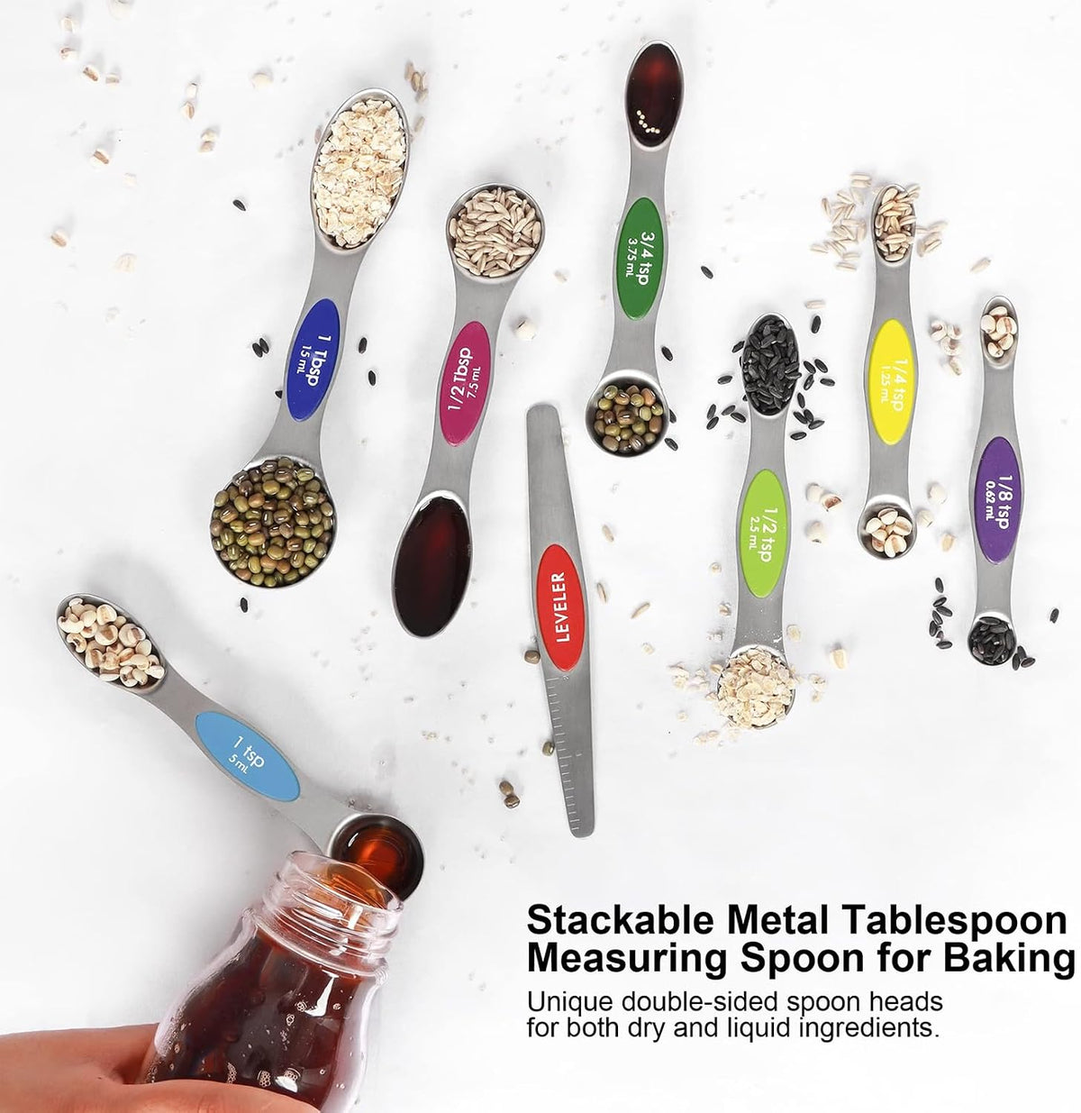 Multicolor Magnetic Measuring Spoons Set with Leveler