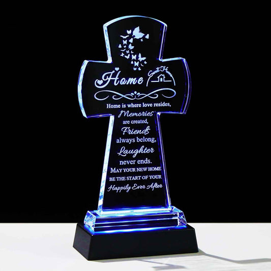 Qianwei House Warming Gifts New Home - Crystal Cross Gift for Home Decor with Led - Best Unique Housewarming Decor Present Ideas for New House Homeowner Men Friend Family