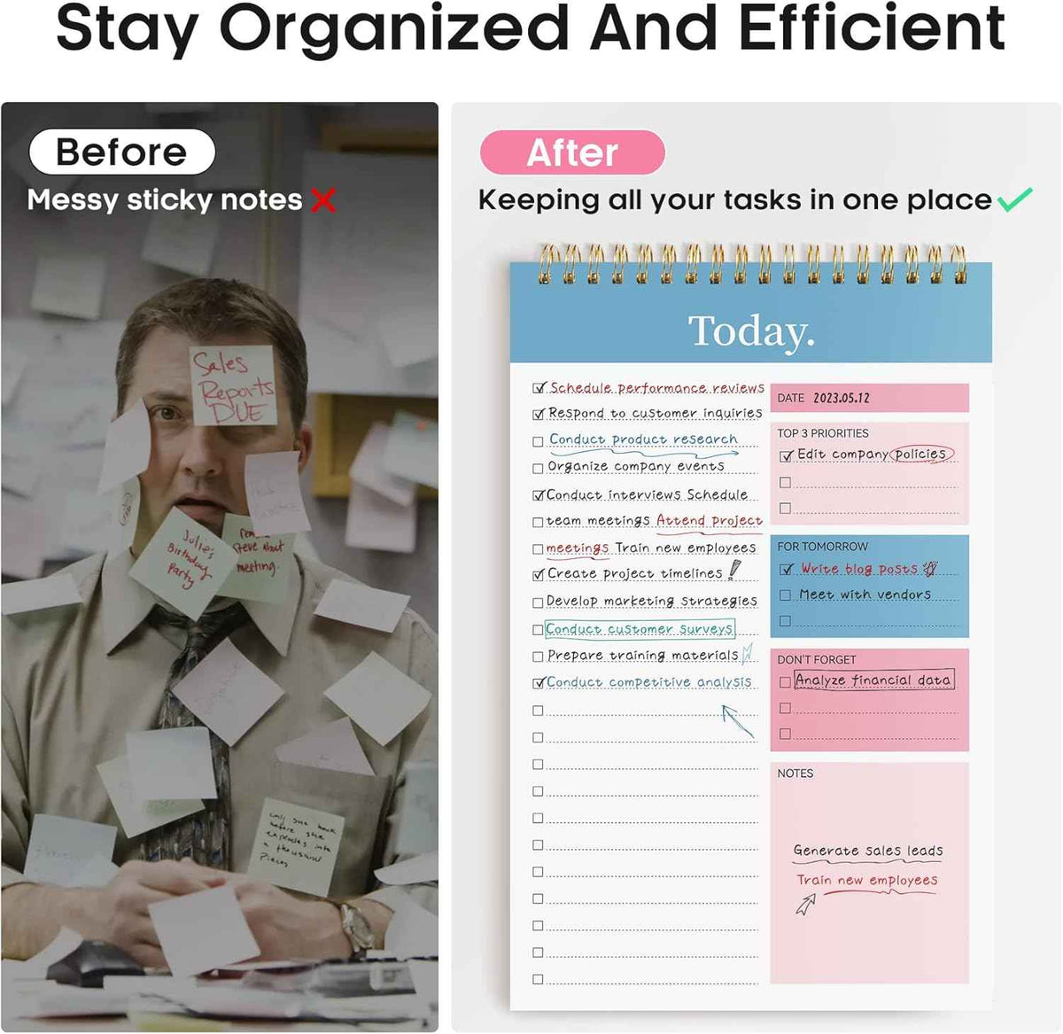 Taja To Do List Notepad, Undated Daily Planner for Work and Goal Setting