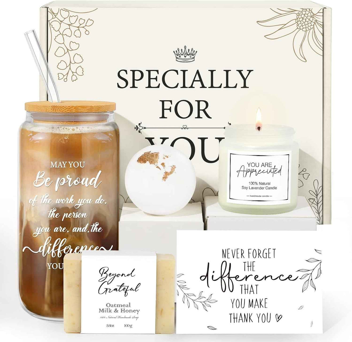 Employee Appreciation Gifts for Coworker Teacher, Thank You Gifts for Women | Labor Day Appreciation Gifts for Nurse Staff Difference Maker, Farewell Office Thank You Gift Baskets w/ 16oz Glass Cup