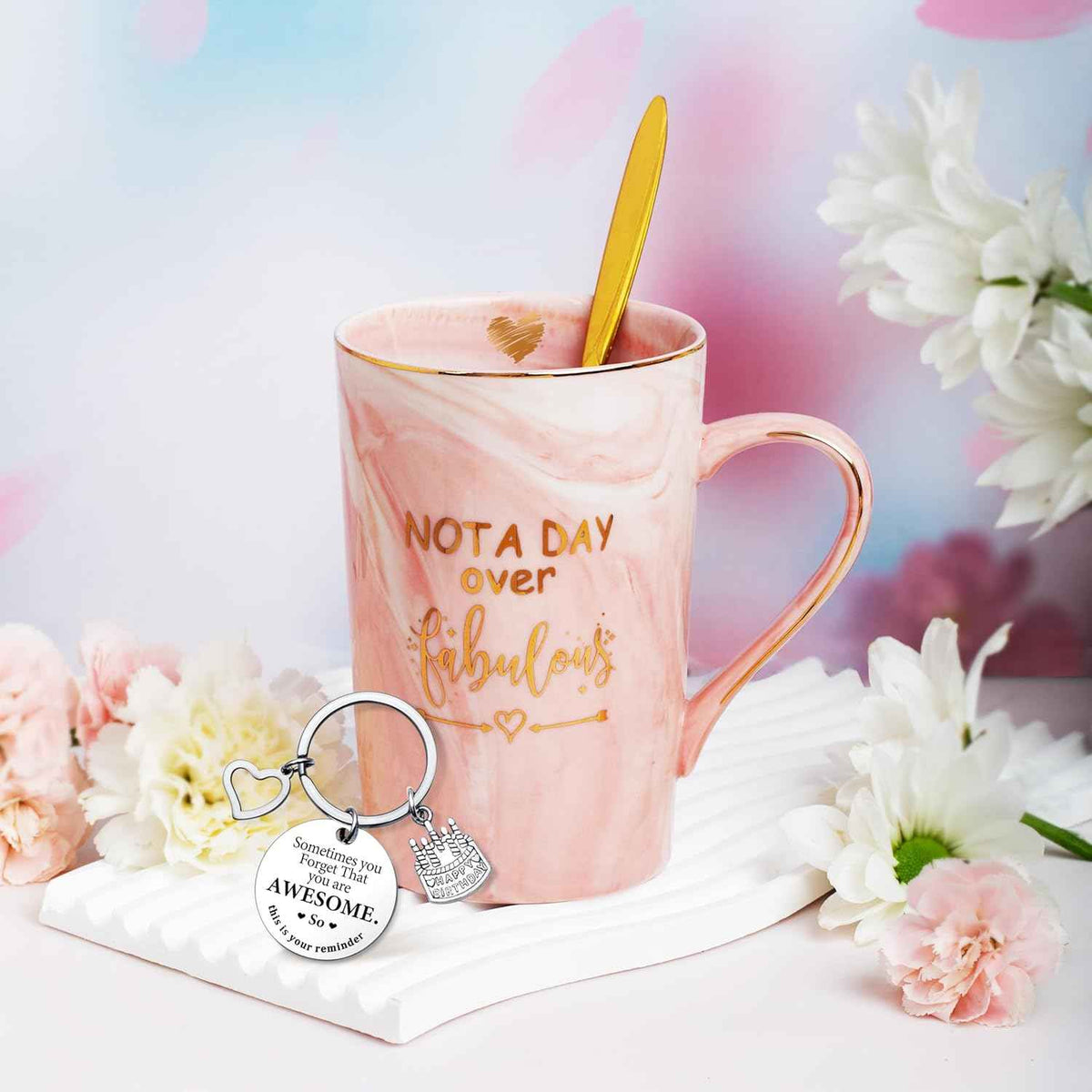 Jumway Not A Day Over Fabulous Mug Gifts Set- Birthday Gifts for Women - Funny Birthday Gift Ideas for Her,Friends, Coworkers, Her, Wife, Mom, Daughter, Sister, Aunt Ceramic Marble Mug 14 Oz