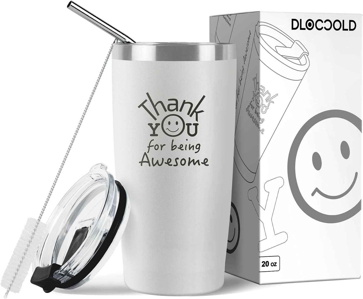 DLOCCOLD Thank You for Being Awesome Tumbler - Valentine's Day Gift, Appreciation for Employees, Coworkers, Teachers, Friends - Administrative Day Gift - White