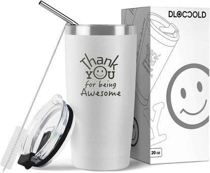 DLOCCOLD Thank You for Being Awesome Tumbler - Valentine's Day Gift, Appreciation for Employees, Coworkers, Teachers, Friends - Administrative Day Gift - White