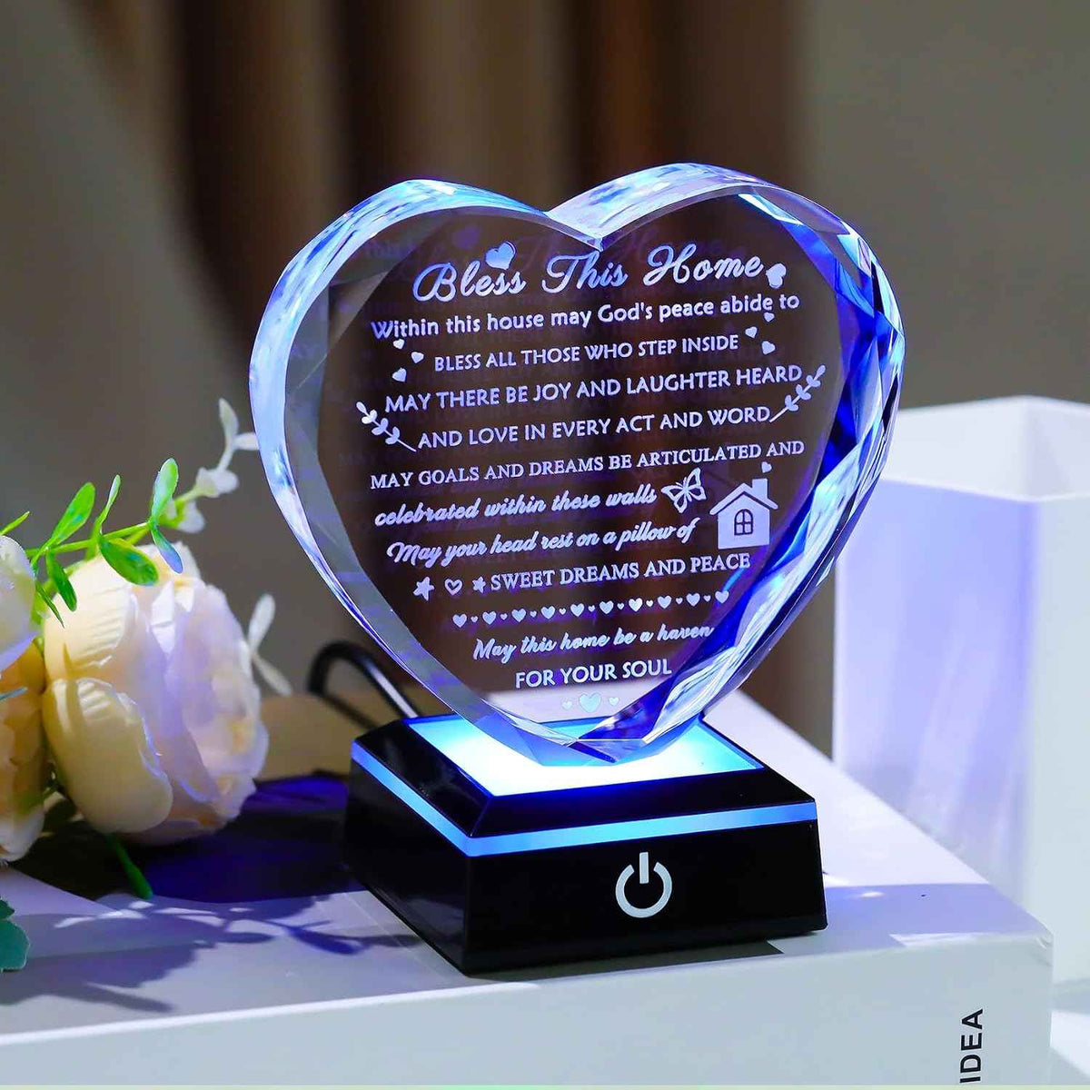 Arikyrist House Warming Gifts New Home Crystal Heart Keepsake with LED Base Housewarming Gifts for Women Men House Warming Gifts Couple Presents Home Blessing Warm Gift New Apartment